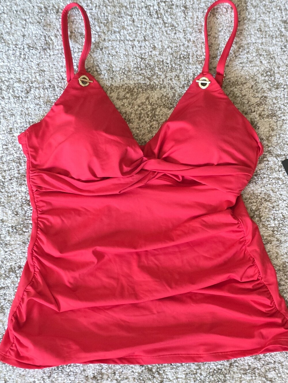 NWT Ralph Lauren Ruched Underwire Full Bust Support Red Tankini Swim Top Sz 10